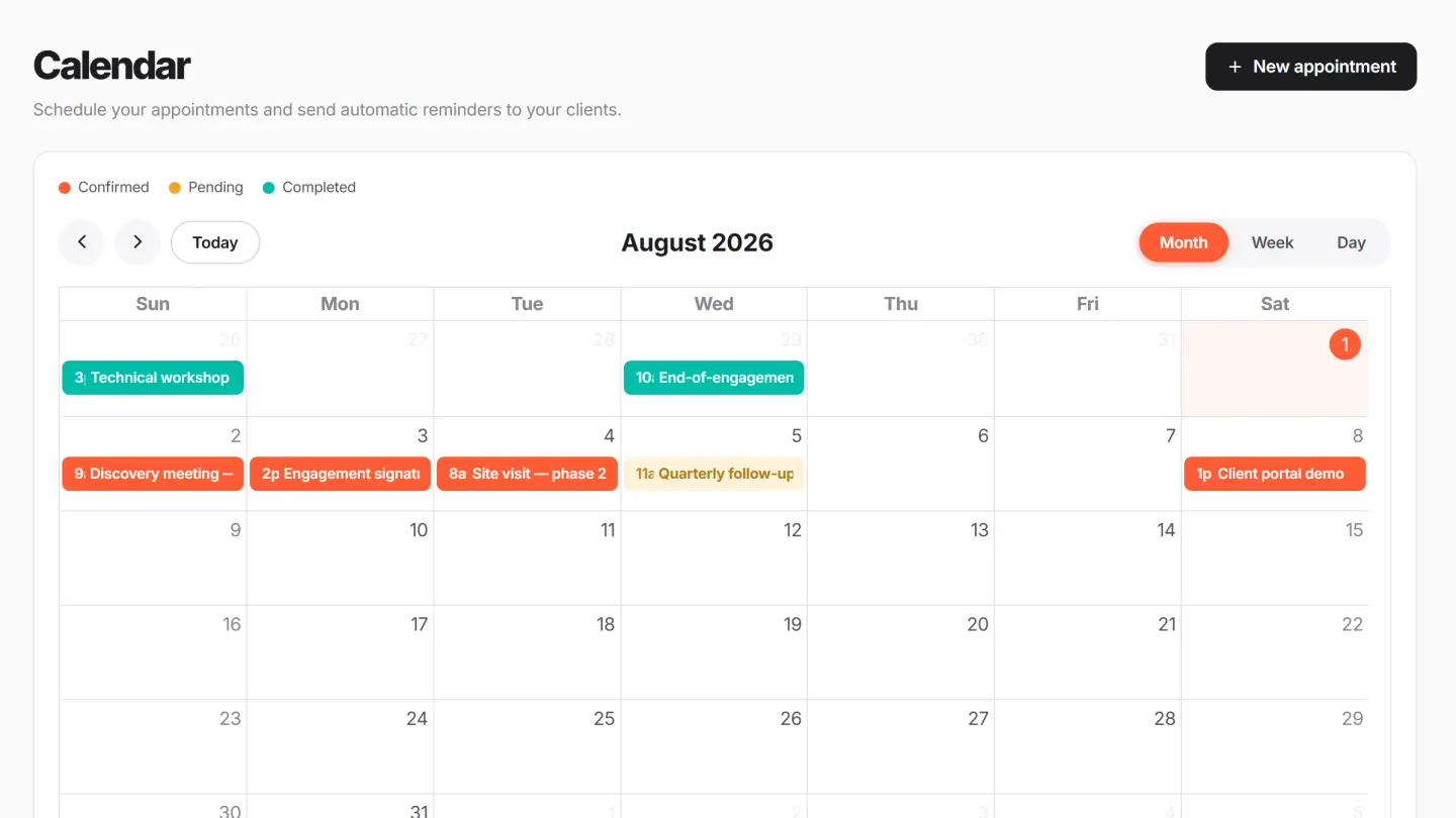 CRM calendar in week view with scheduled appointments